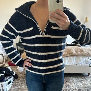 Jcrew Half Zip Stripes Sweater